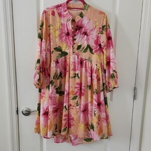 Ces Femme Floral Women's Dress in Pink and Green